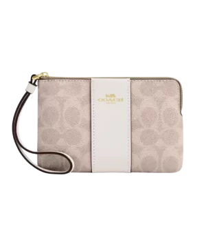Monedero Coach Corner Zip Wristlet Signature Canvas Stripe Sand Chalk |